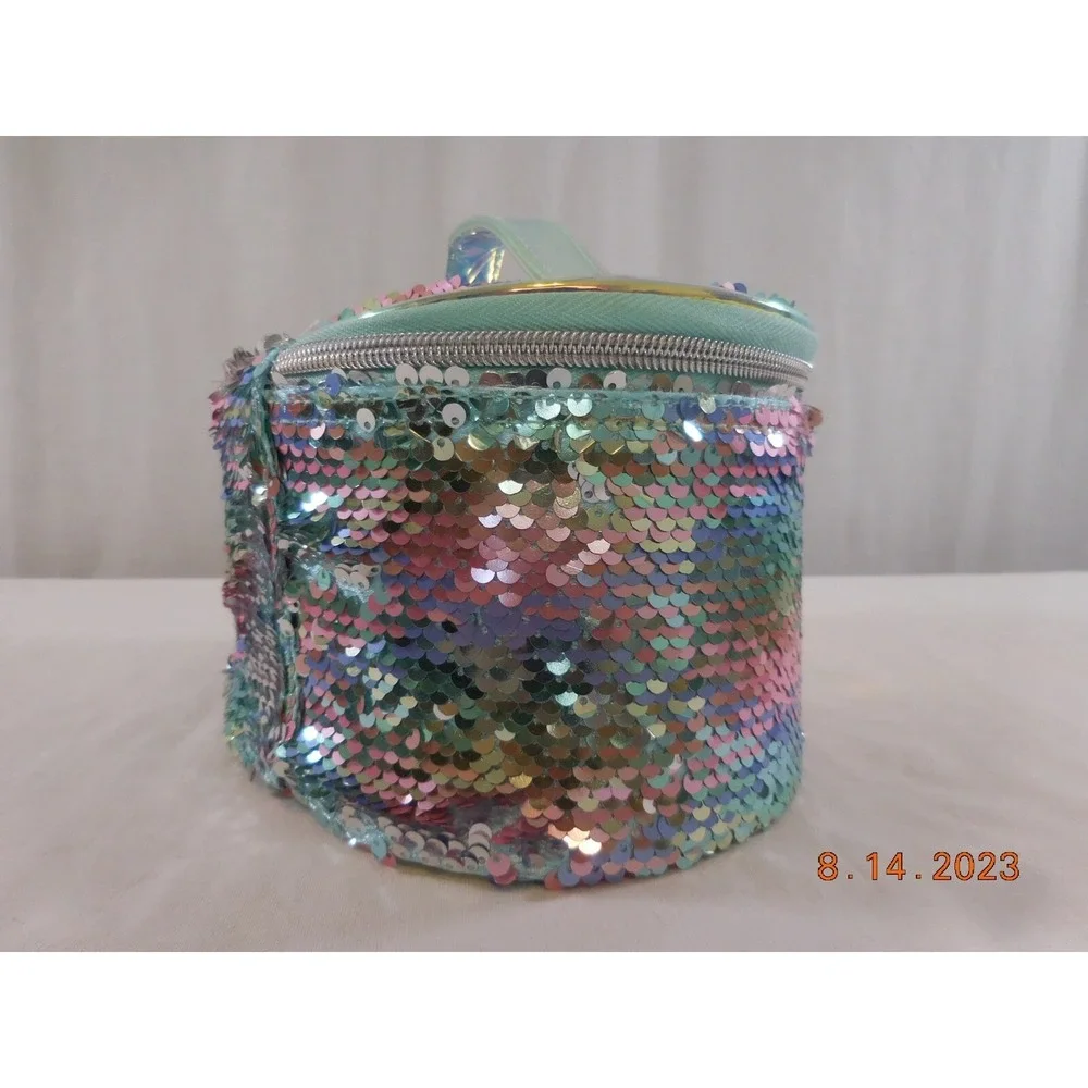 Girl's Justice Gold Flip Sequin Initial M Train Case Jewelry Makeup Case‎ Bag